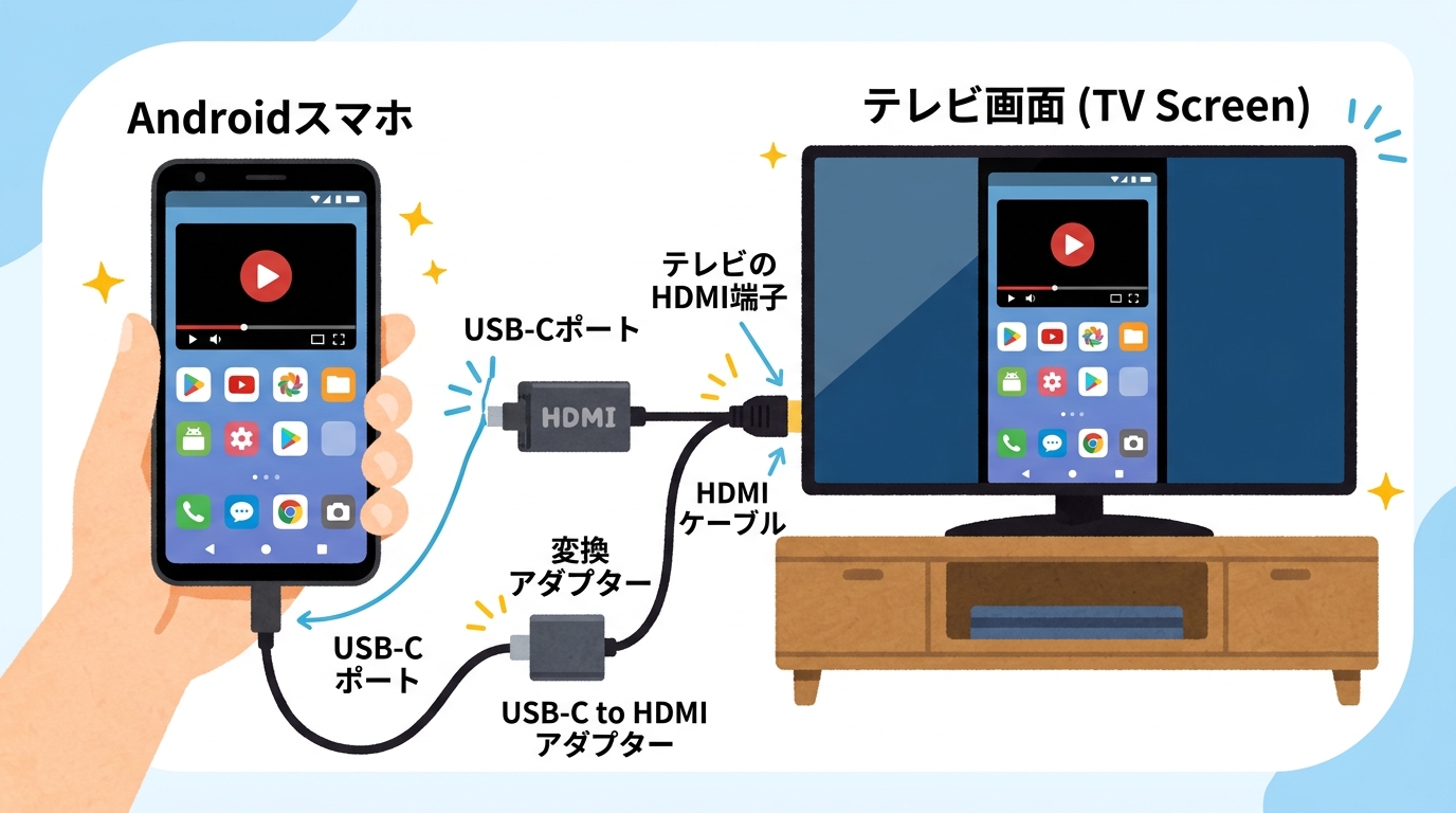 Androidスマホとテレビの接続イメージ図