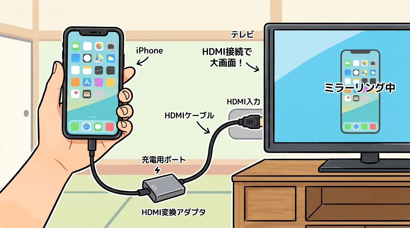 iPhoneとテレビの接続イメージ図
