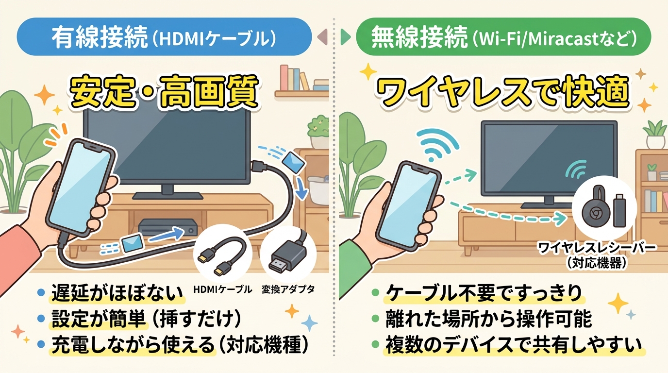 有線接続と無線接続の比較図