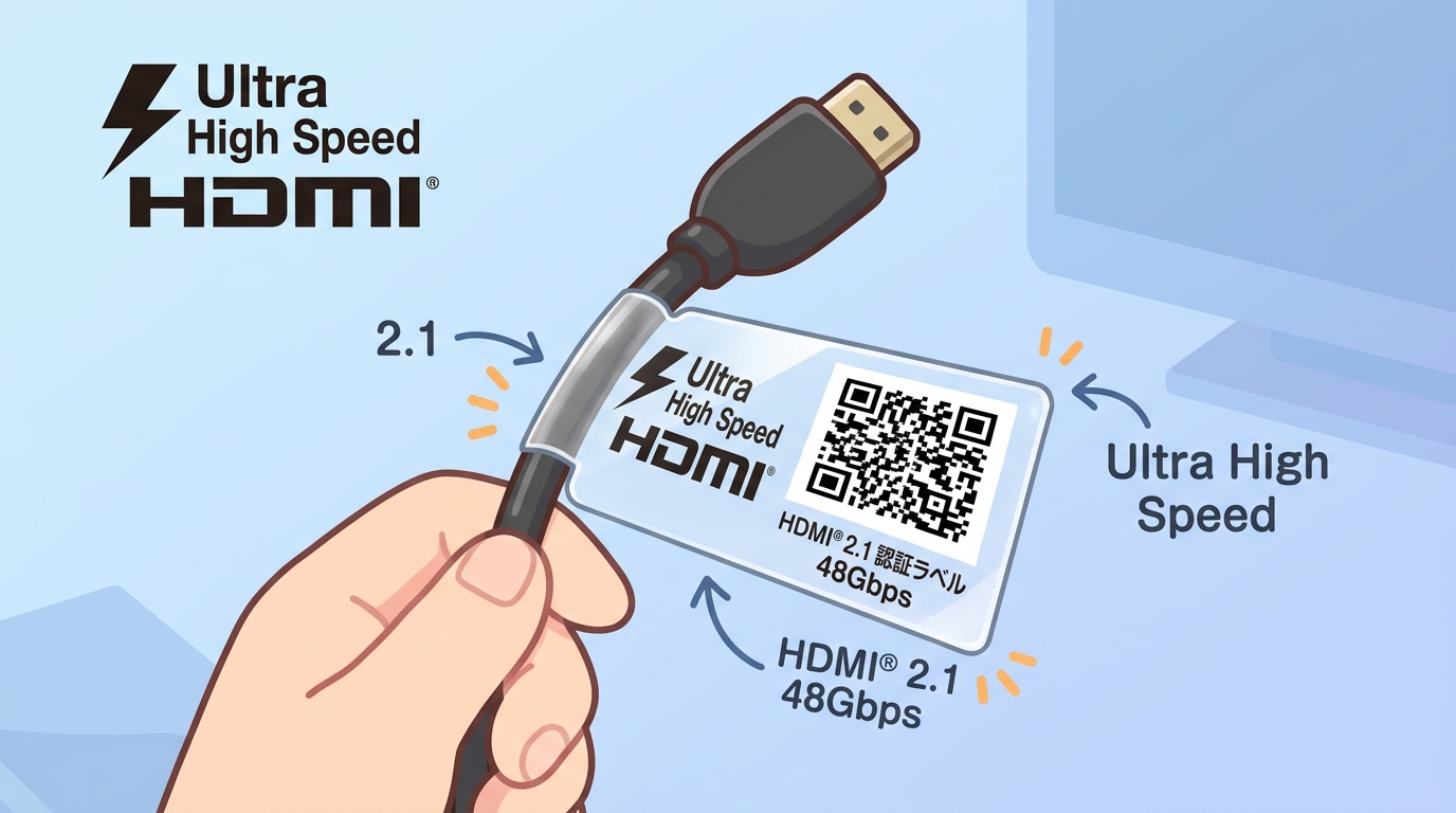 Ultra High Speed HDMI Cableの認証マーク（QRコード付き）の画像