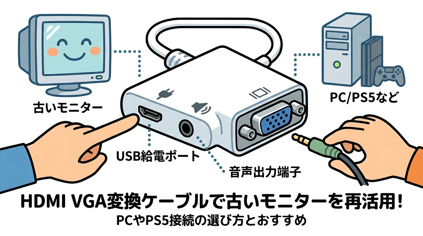 HDMI VGA変換ケーブルで古いモニターを再活用！PCやPS5接続の選び方