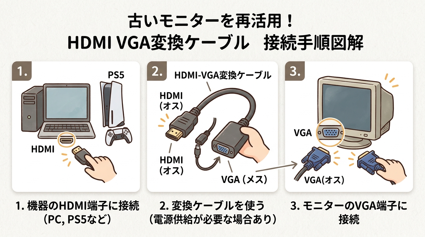機器の接続手順がわかる図解イメージ