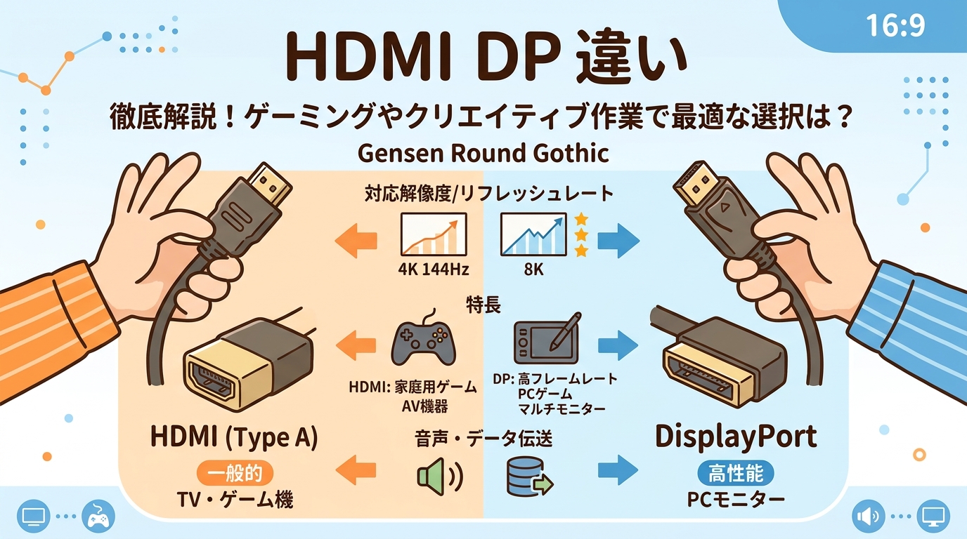 HDMIとDisplayPortの端子形状一覧画像