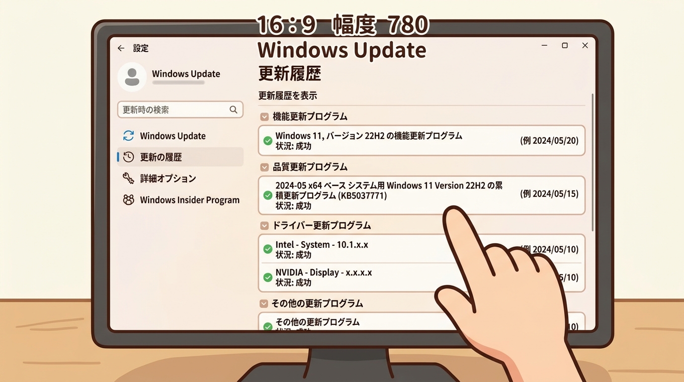 Windows Updateの更新履歴画面の画像