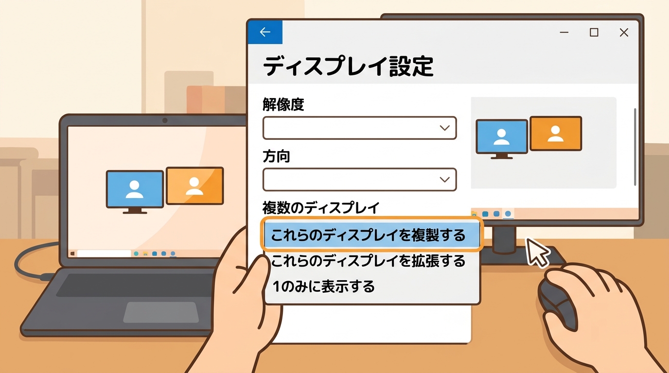 Windowsのディスプレイ設定(複製・拡張)画面の画像