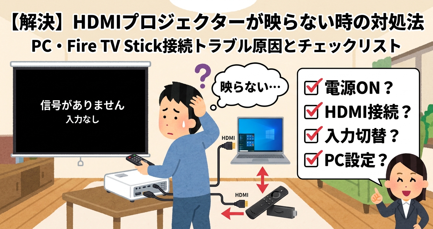 HDMIプロジェクターが映らない時の対処法｜PCやFire TV Stickとの接続トラブル原因とチェックリスト