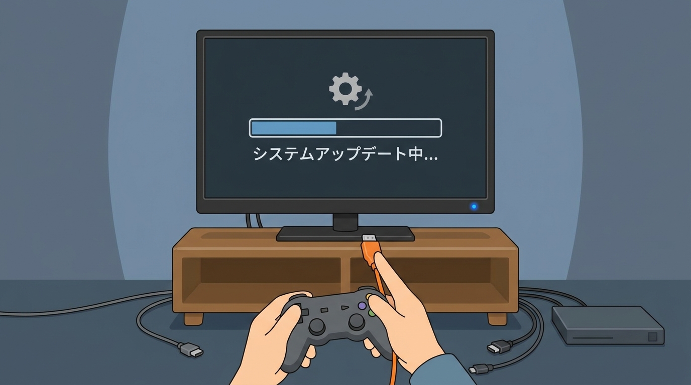 システムアップデート中の画面の画像