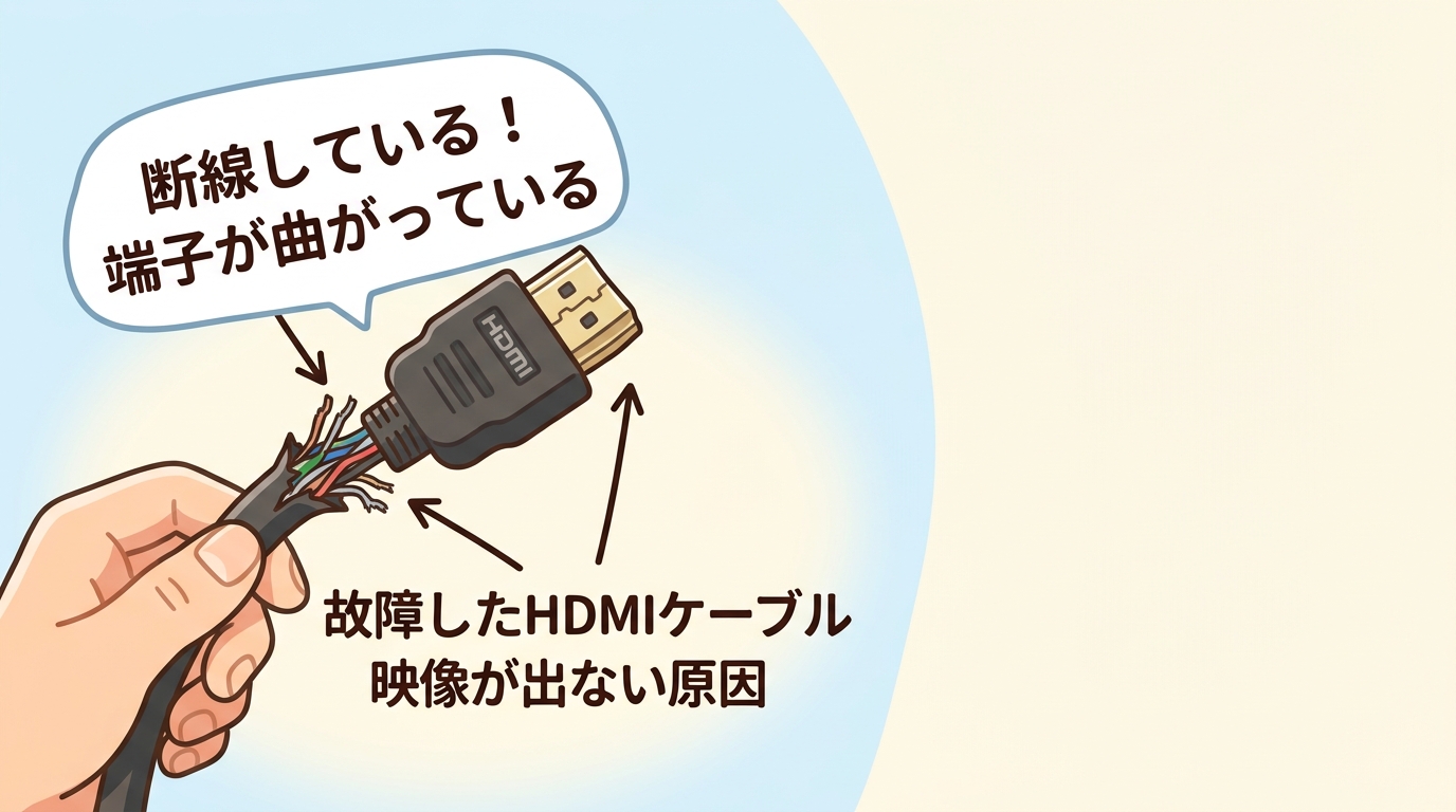 断線や端子が曲がったHDMIケーブルの画像