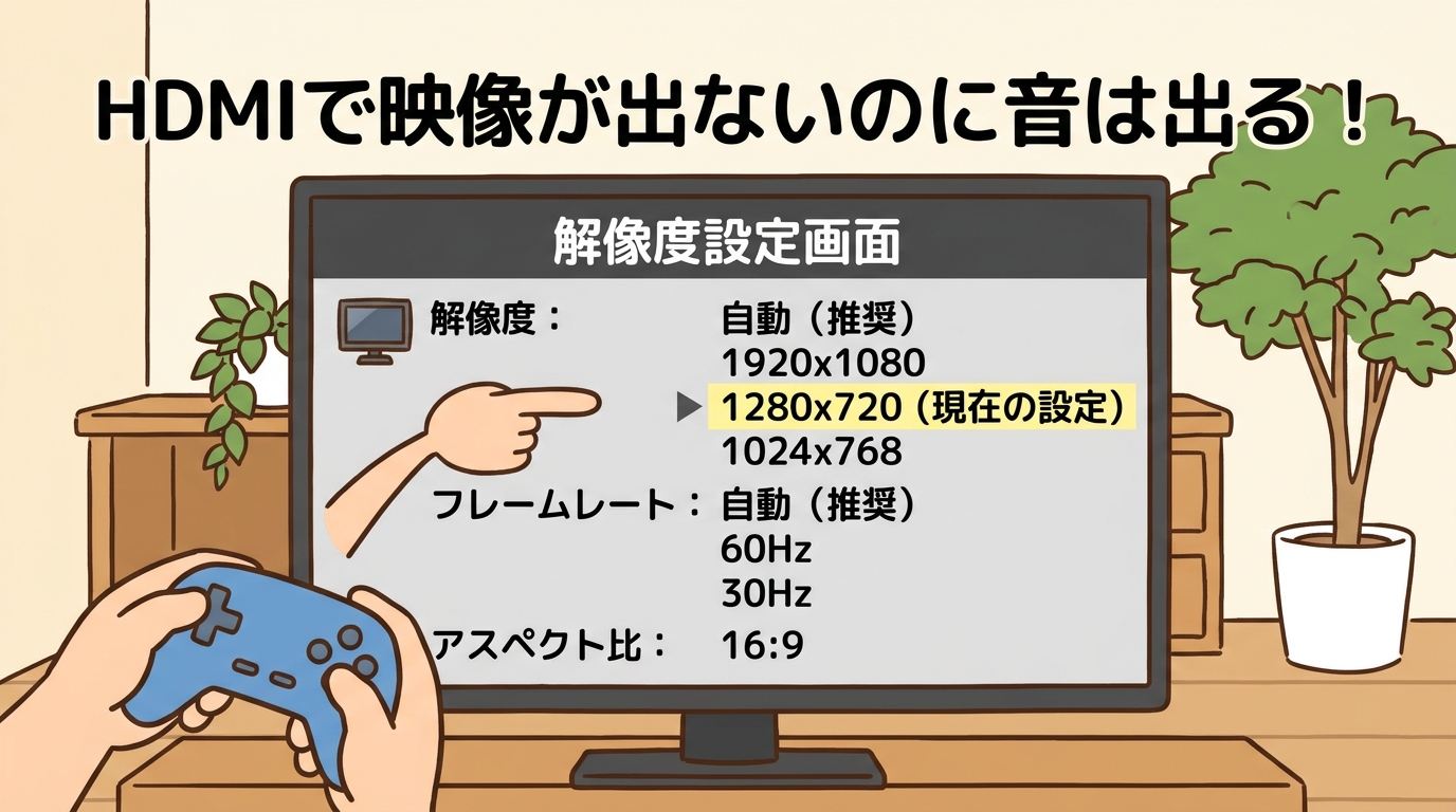 ゲーム機やPCの解像度設定画面の画像