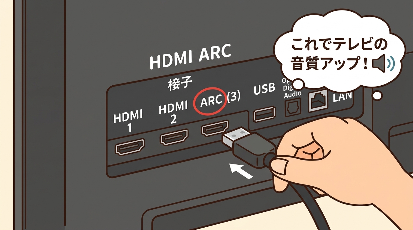 テレビ背面の「ARC」と書かれたHDMI端子の拡大写真