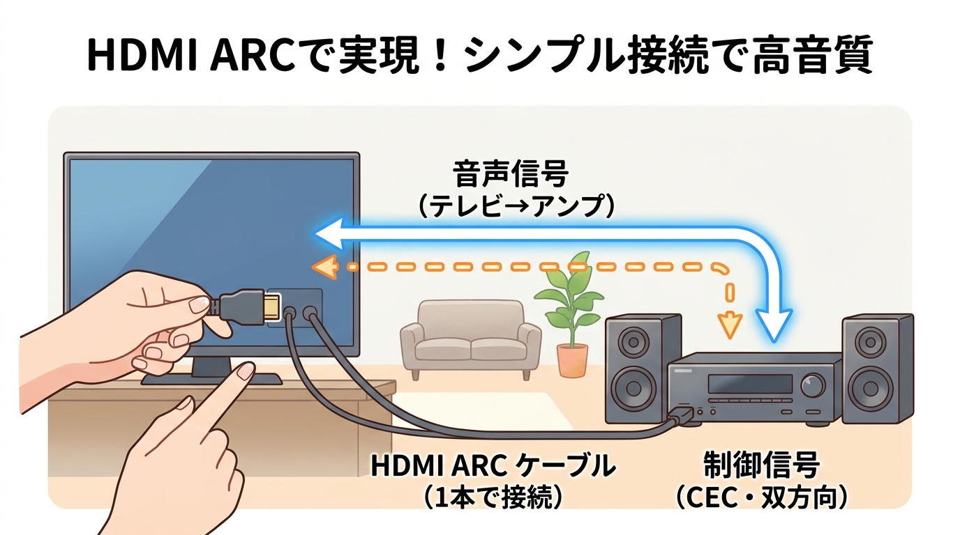 HDMI ARCの双方向通信を示す図解イメージ
