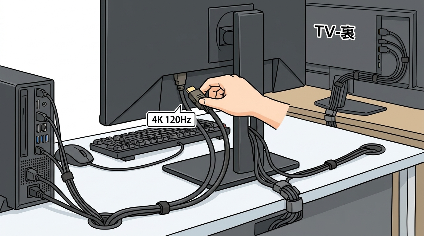 綺麗に配線されたデスク周りやテレビ裏の画像