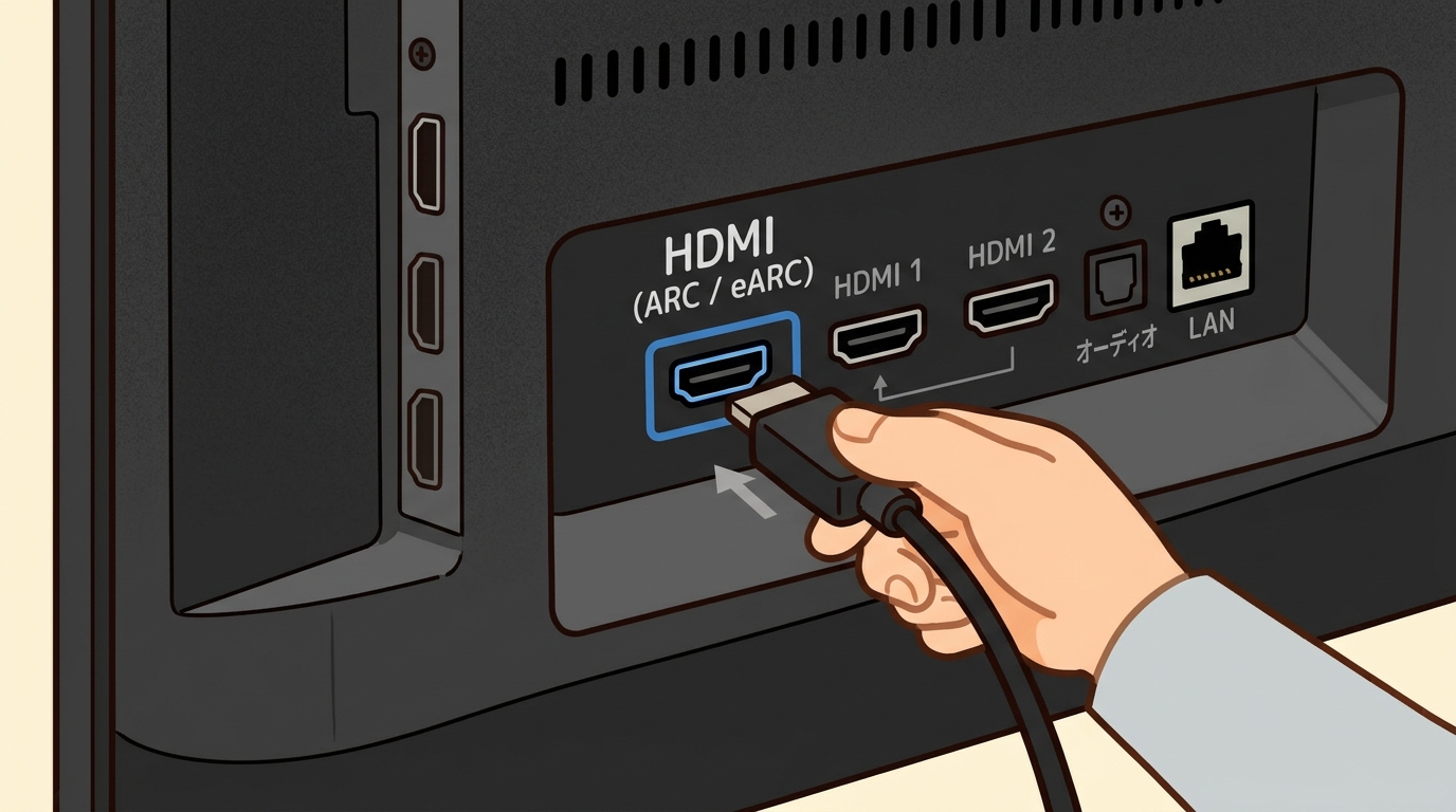 テレビ背面のHDMI(ARC/eARC)端子のアップ画像