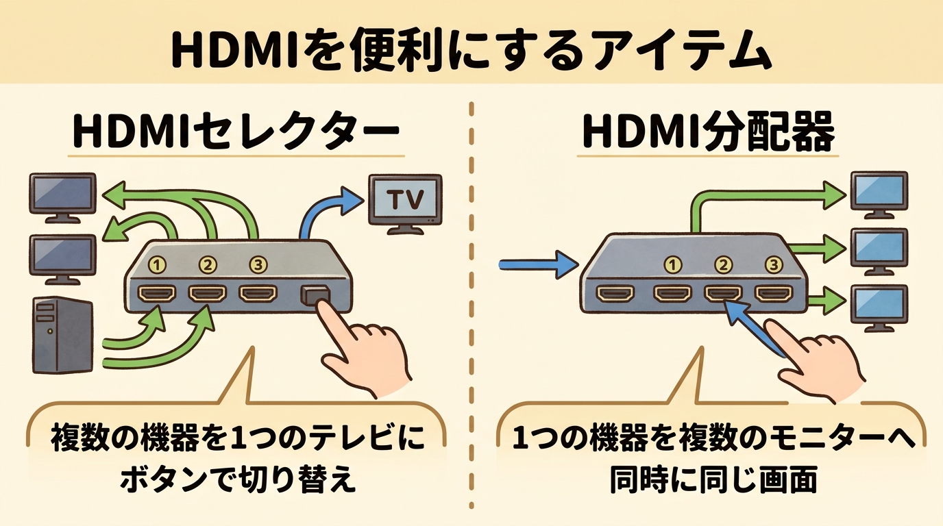 HDMIセレクターとHDMI分配器のイメージ画像