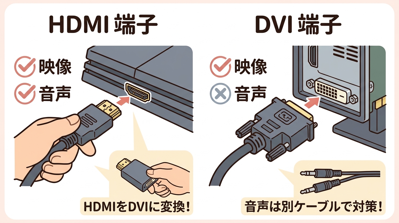 HDMI端子とDVI端子の比較画像