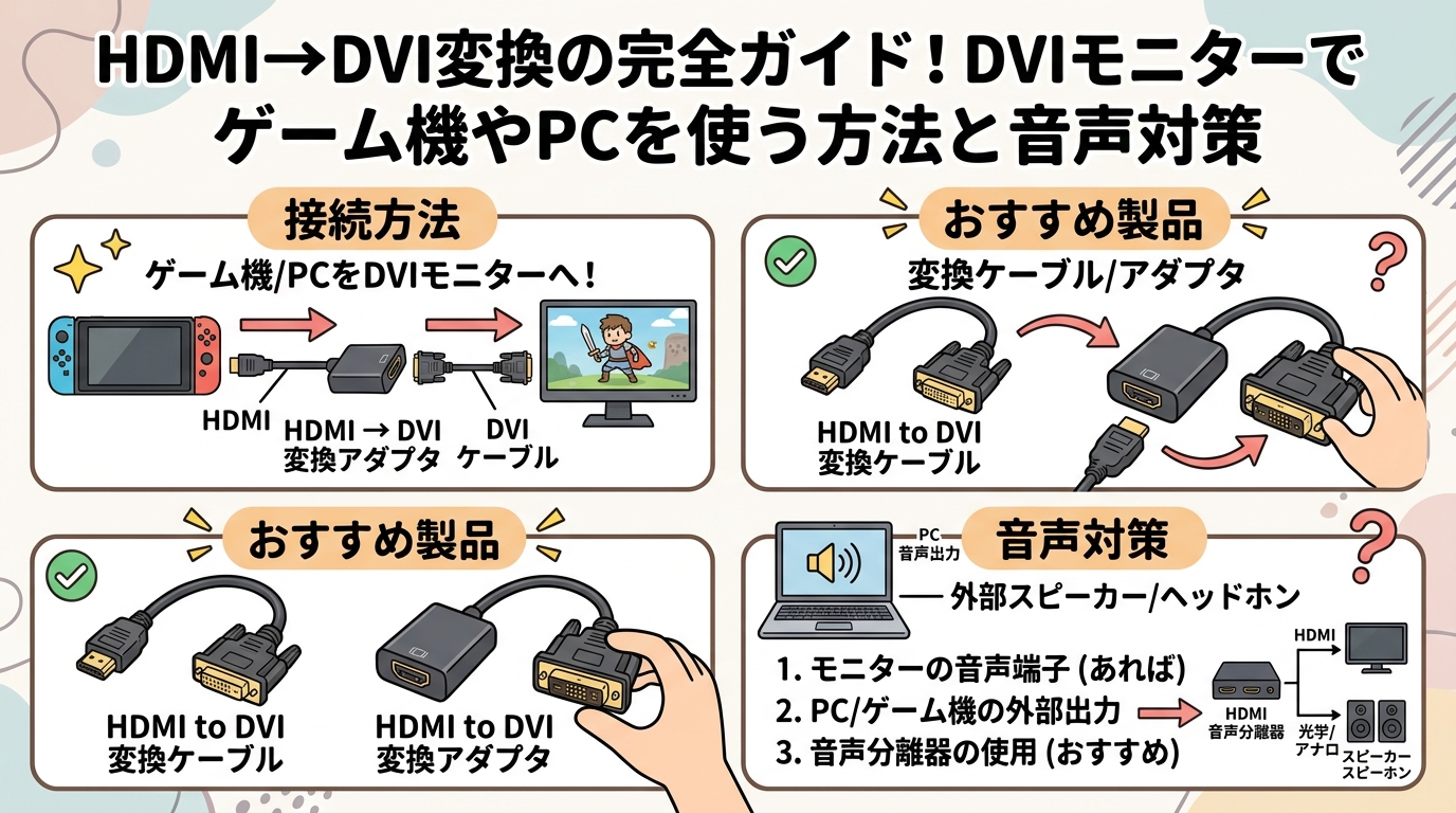 おすすめのHDMI DVI変換ケーブルとアダプタの画像