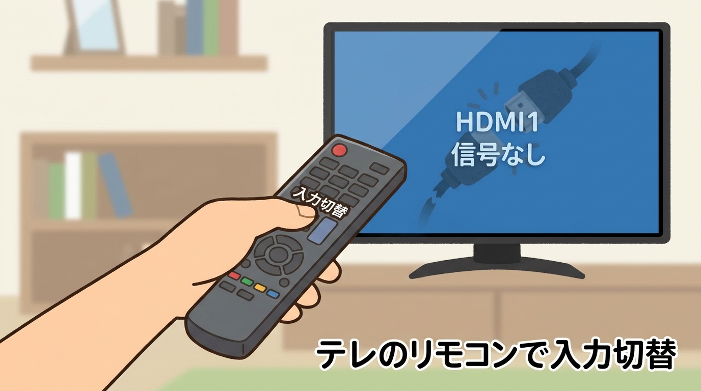 テレビのリモコンで入力切替をしている画像
