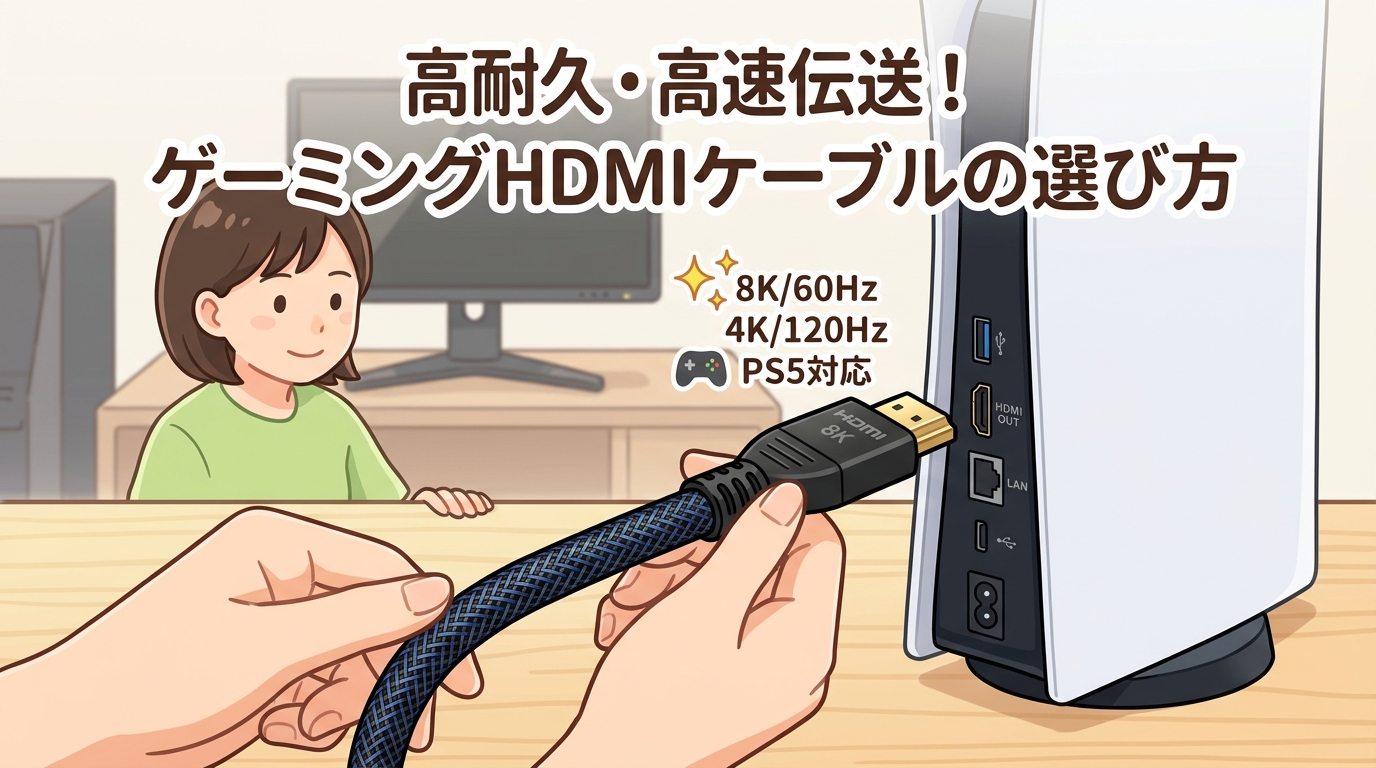メッシュ素材の高耐久ゲーミングHDMIケーブルの画像