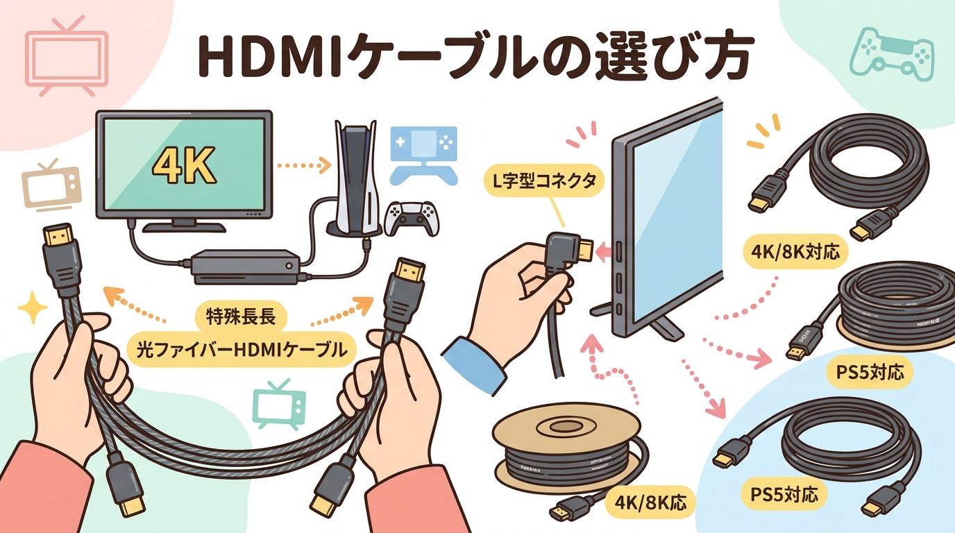 光ファイバーHDMIケーブルやL字型コネクタの画像