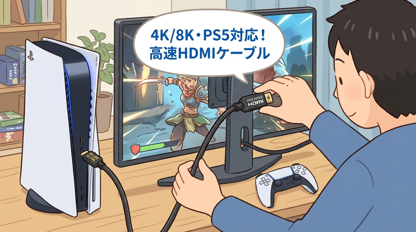 PS5とモニターを接続してゲームをしている画像