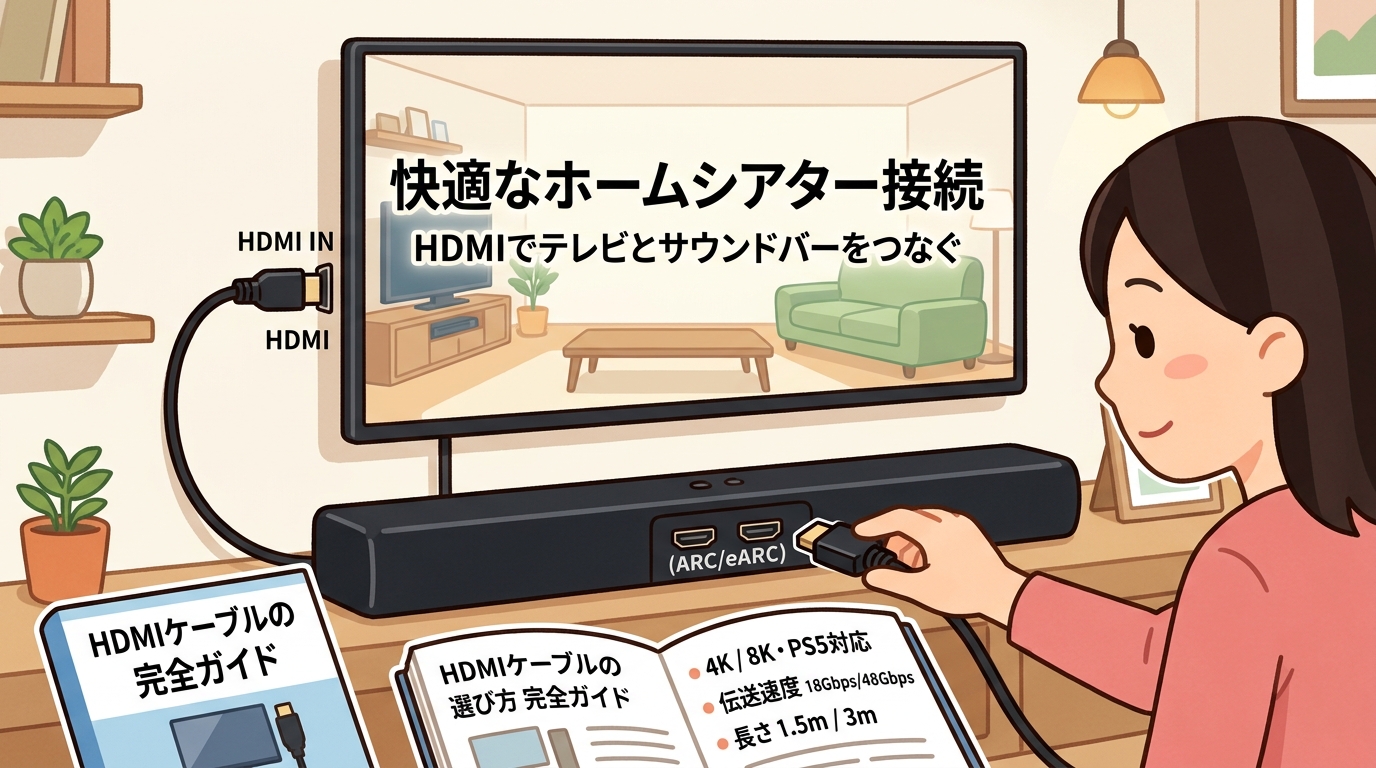 テレビとサウンドバーをHDMIで接続している画像