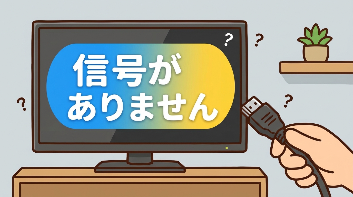 テレビ画面に「信号がありません」と表示されているトラブル解決のイメージ画像