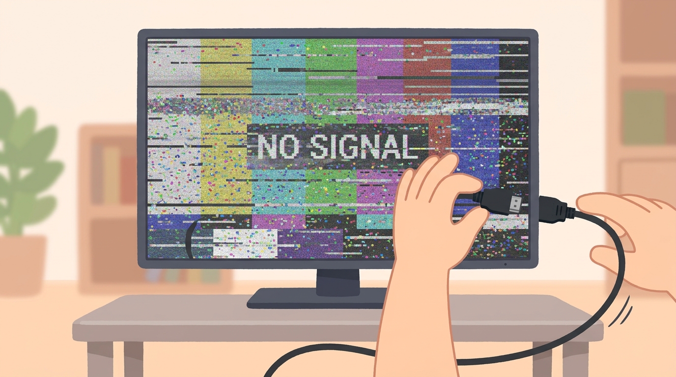 ノイズが発生しているモニター画面のイメージ画像