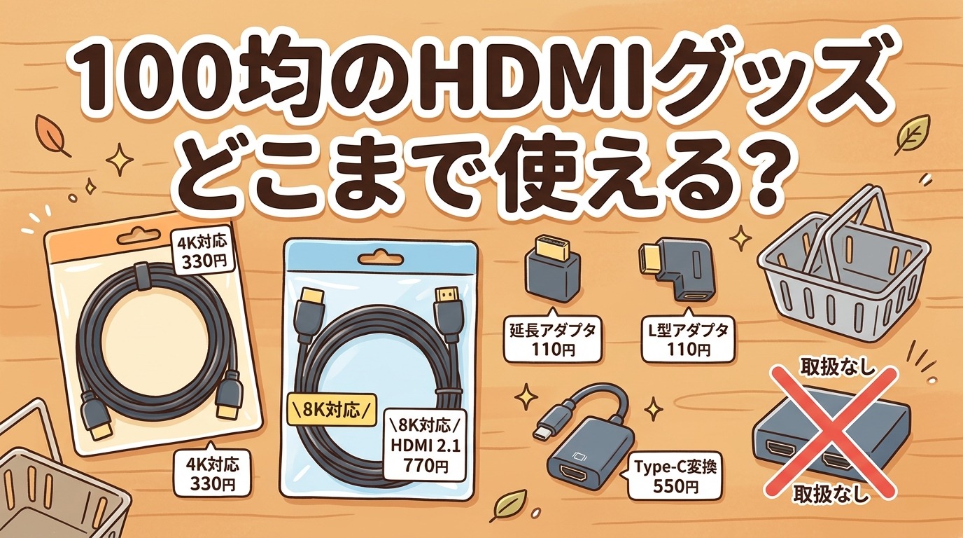 HDMIの100均グッズ総まとめ（ダイソー・ワッツのケーブル・変換アダプタ・延長）のアイキャッチ画像