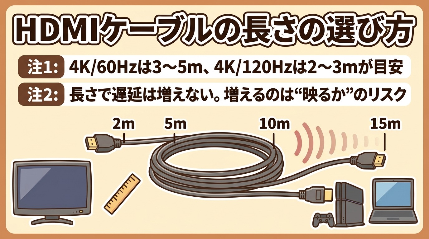 HDMIケーブルの長さの選び方と限界・遅延を解説する記事のアイキャッチ画像
