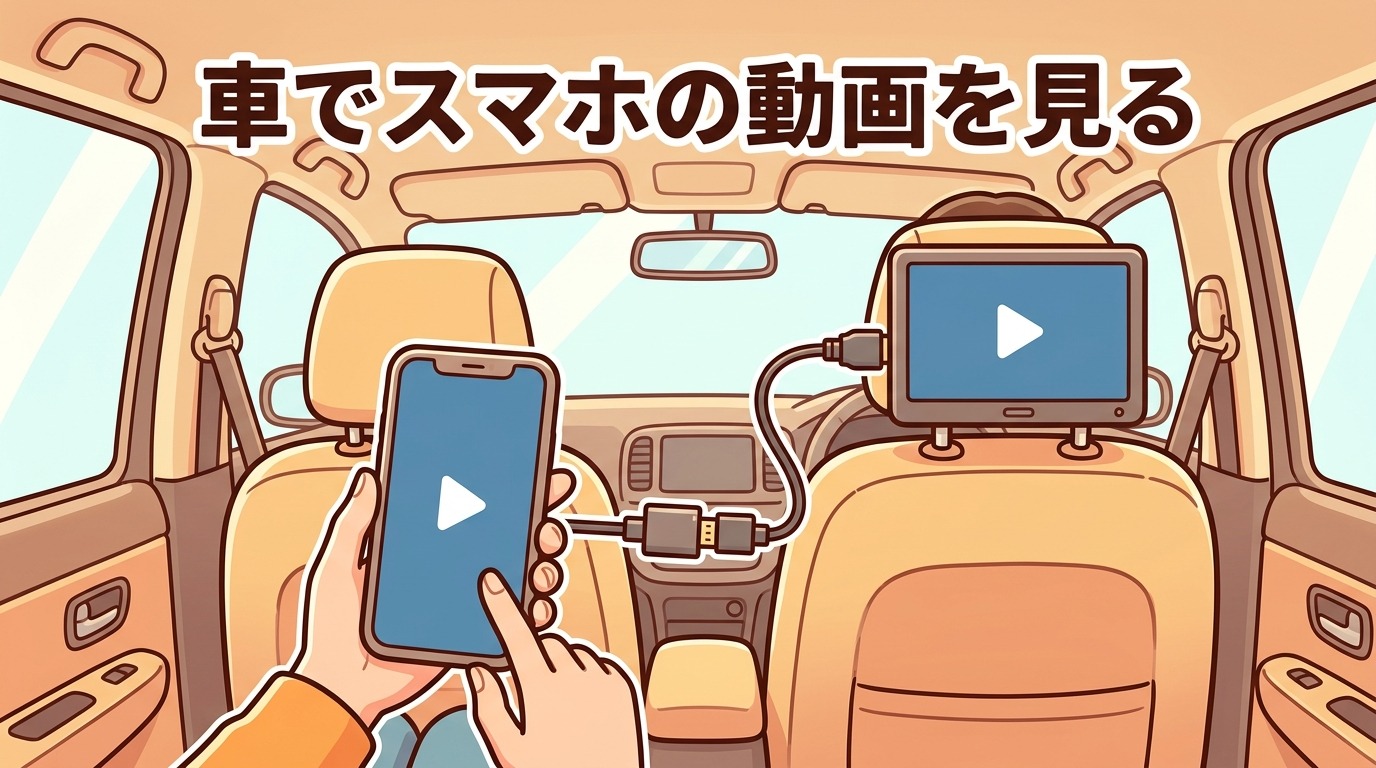 車でスマホの動画をHDMIで見る方法を表すアイキャッチ